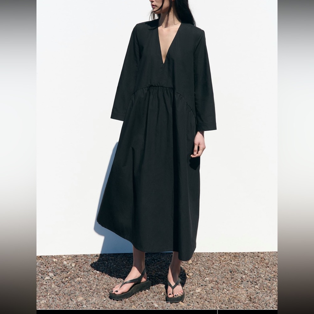 zara long cotton dress black